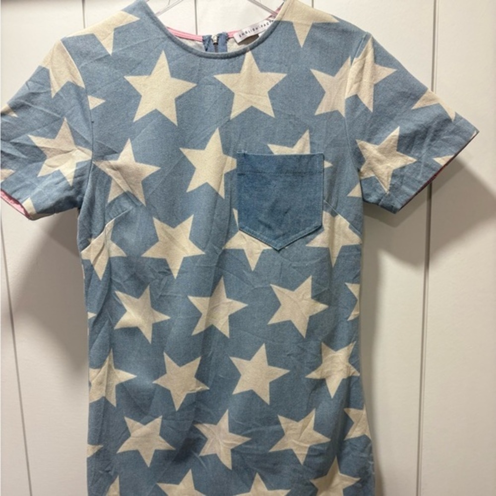 English Factory Blue  Stars Jean Pocket Shift Dress Womens Size Small